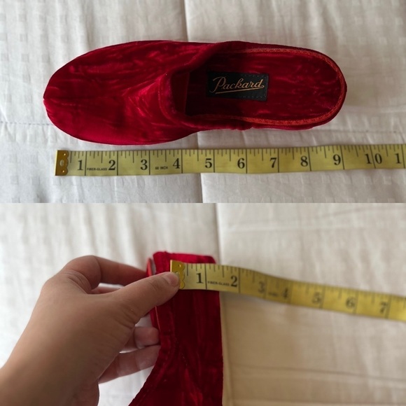 Vintage Red Velvet Velour Packard Wedge Slippers Size 5 - Picture 16 of 16